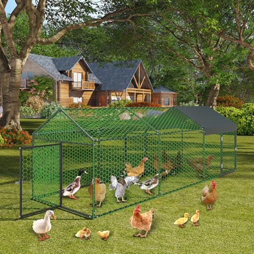 Metal Chicken Coop with Waterproof Cover, 160" x40" x40", 4 Doors A3336
