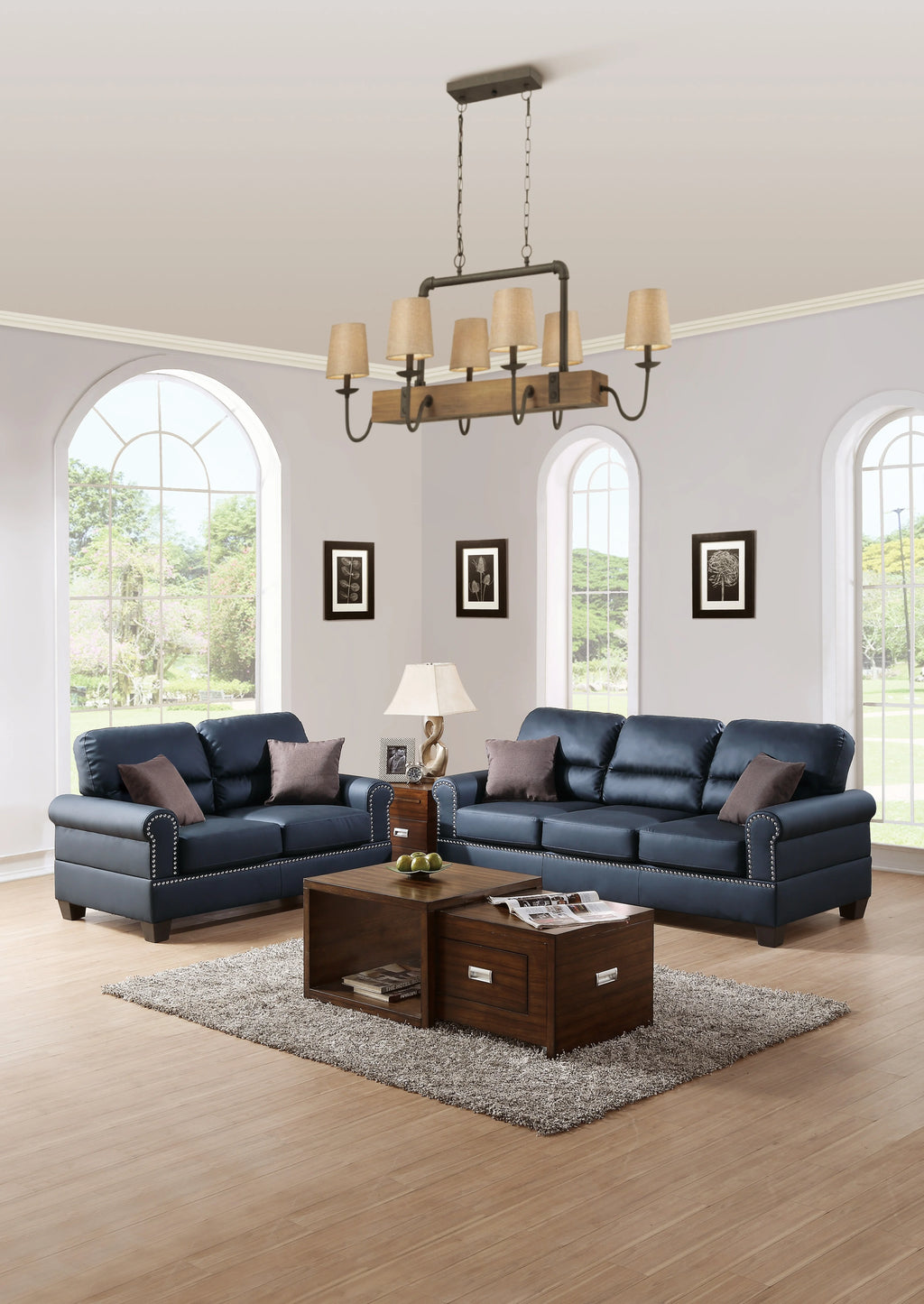 Black 2pc Bonded Leather Sofa Set X254