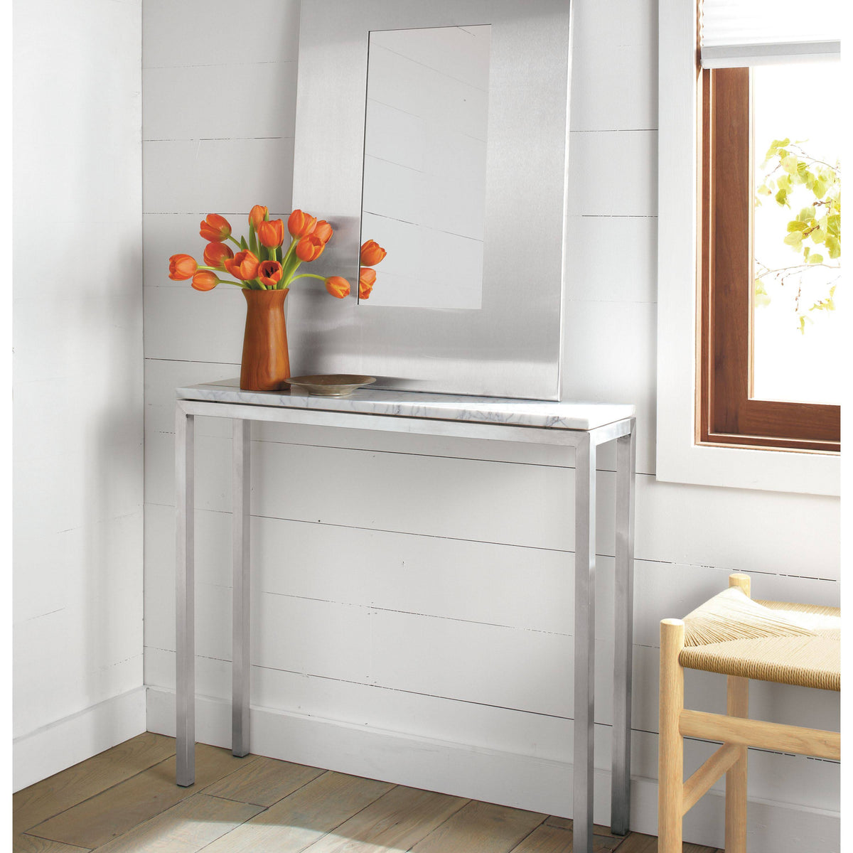Clear Tempered Glass Console Table with Stainless Steel Frame D89099