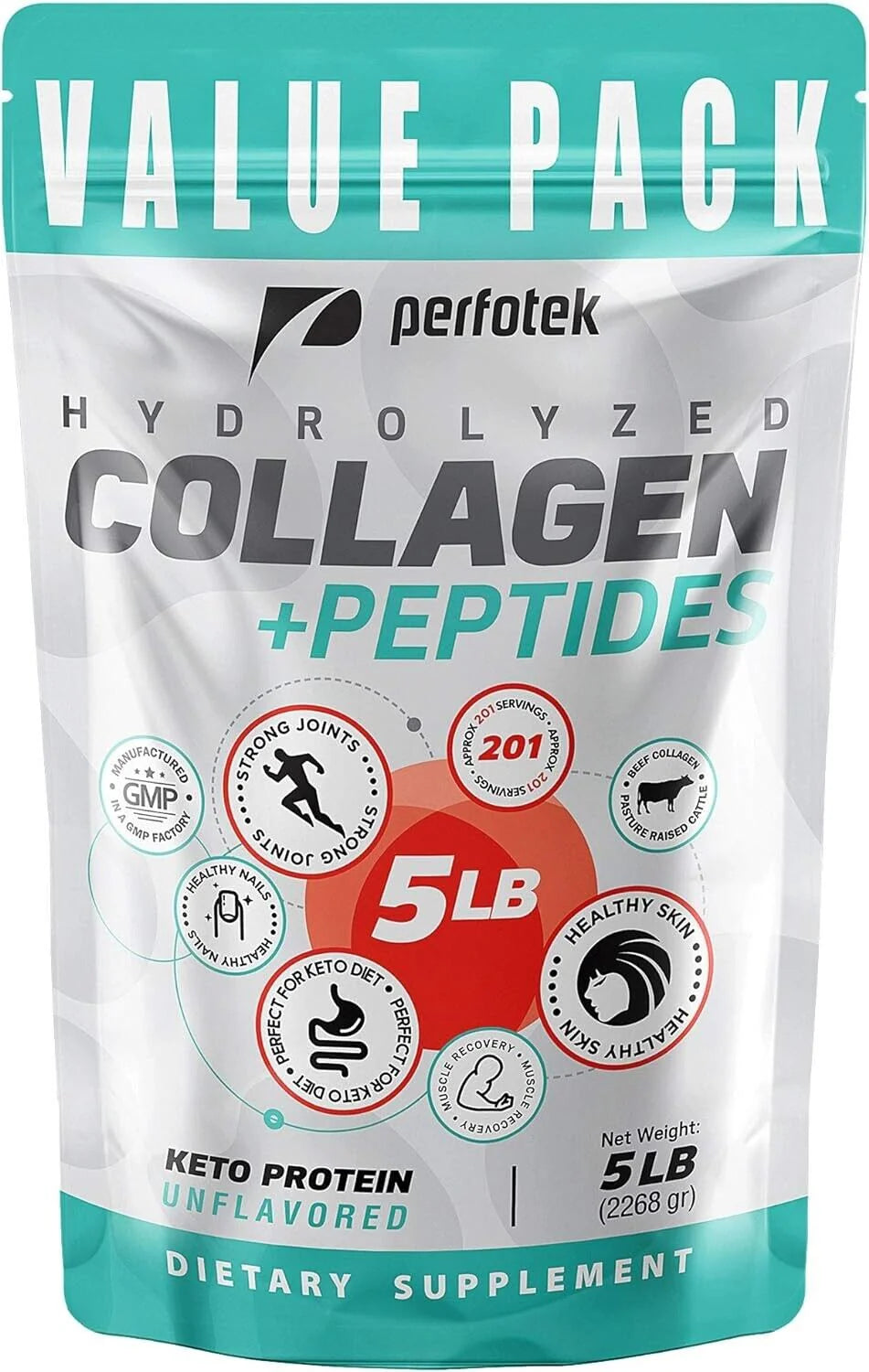 Hydrolyzed Collagen Powder Pasture Raised Non-GMO Grass-Fed Unflavored 5 LB P7001
