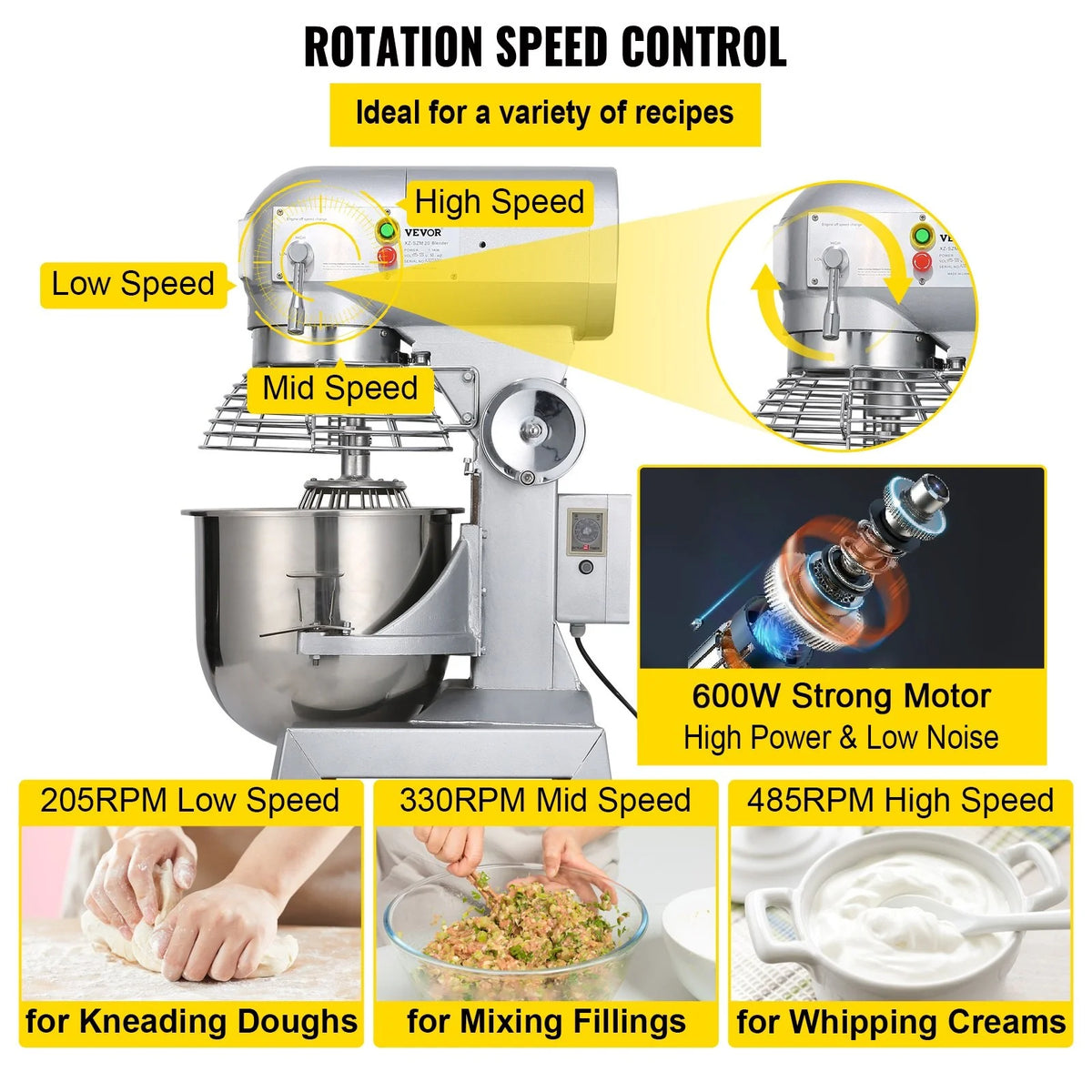 15Qt 600W 3 Speeds Stainless Steel Bowl Food Mixer C38039