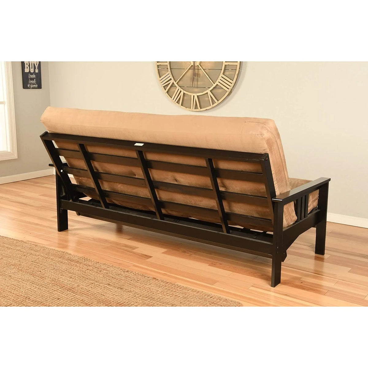 Black Futon Frame with Aqua Linen Mattress G566