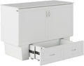 White Full Murphy Bed Chest with 6 inch Memory Foam Folding Mattress and Storage Drawer X78891