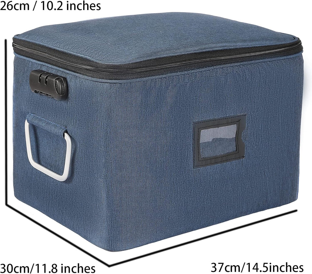 Blue Oxford Fabric Document Organizer Box with Lock W1362