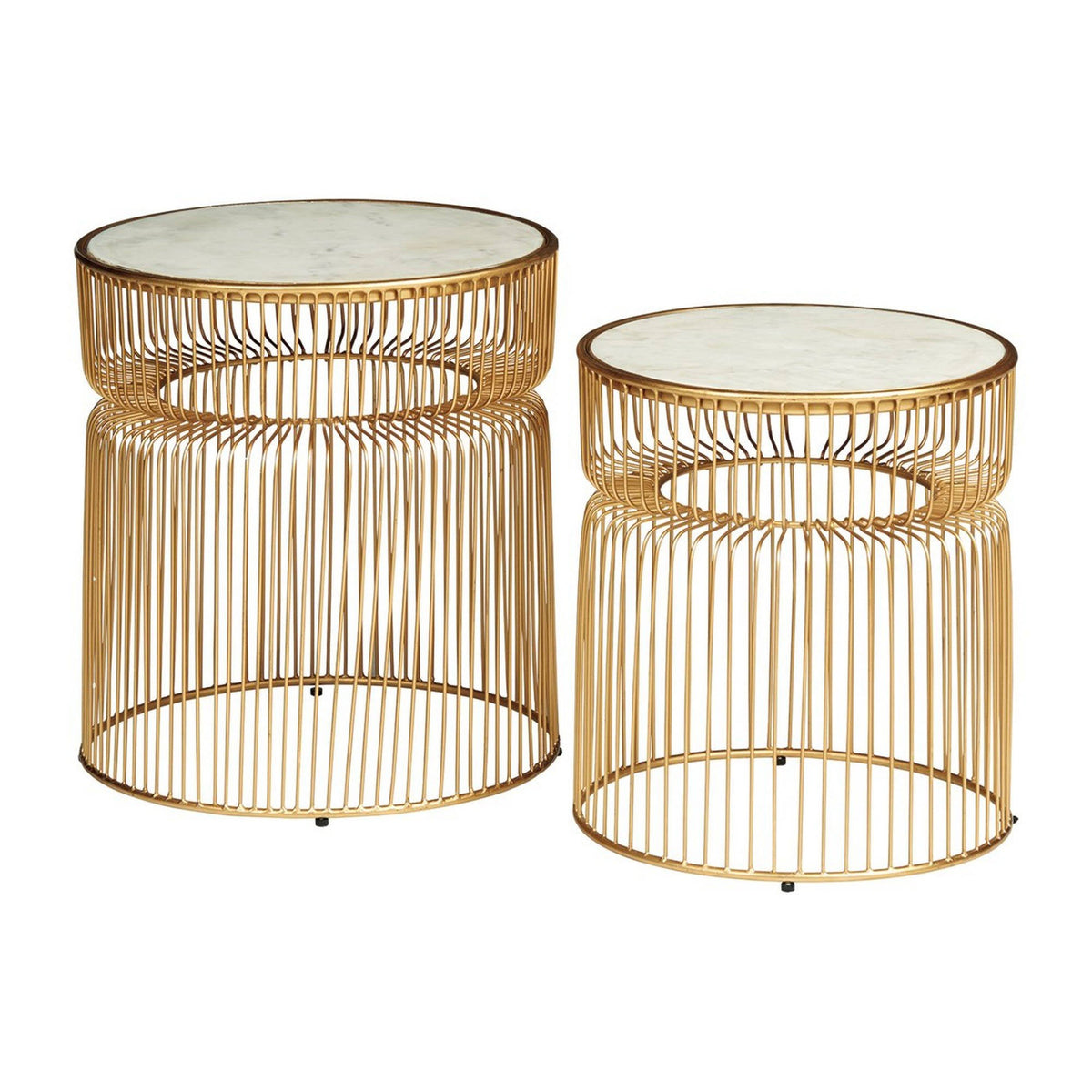 Round Marble Top Accent Table with Metal Base Gold - Set of 2 E515