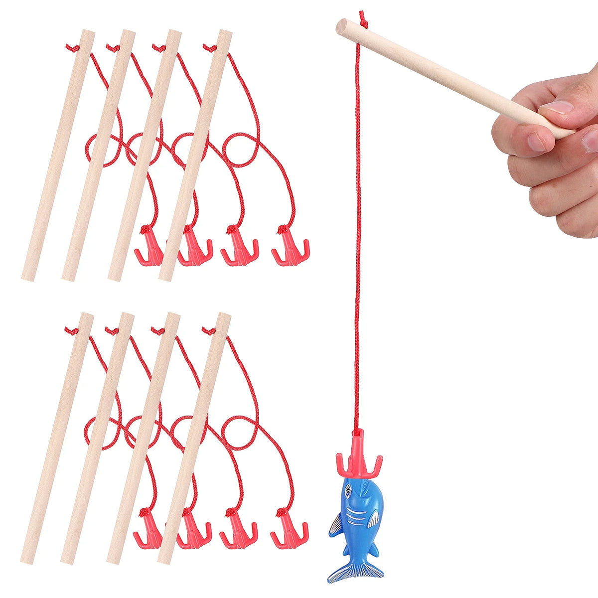 8 Pcs Magnetic Fishing Poles Wooden Fishing Rods Fishing Game Tools Early Educational Plaything K392081