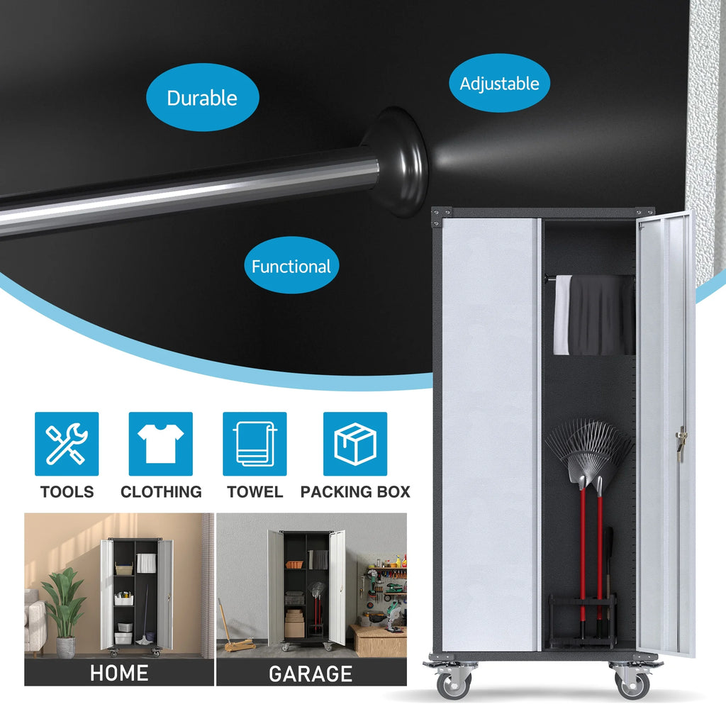 Metal Rolling Storage Cabinet with Hanging Rod P6633