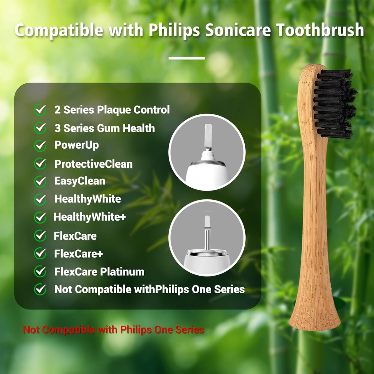 Bamboo Electric Toothbrush 5 Cleaning Modes Sonic Toothbrush Replacement Heads with Plant-Based Bristle 4 Pack E4805