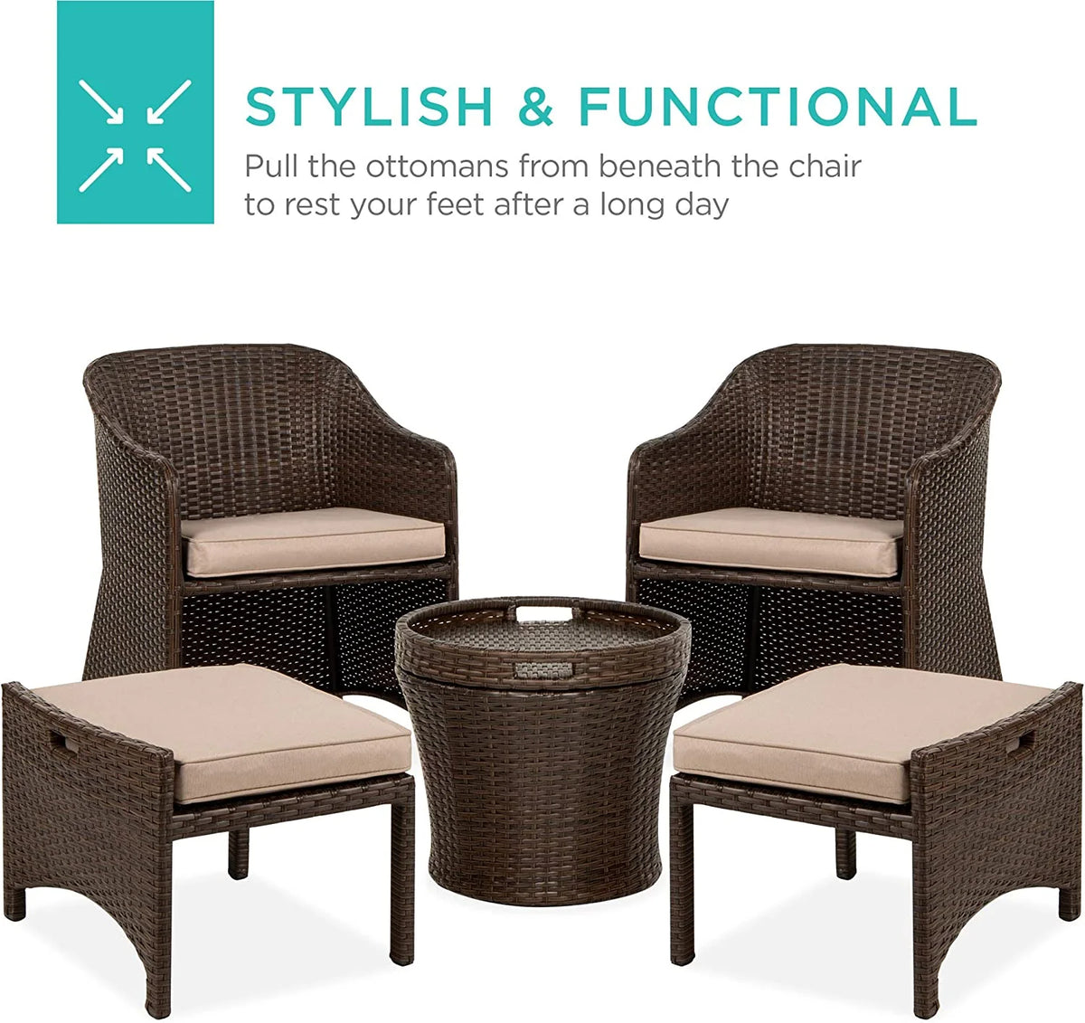 5-Piece Wicker Outdoor Patio Furniture Set with Storage Table L819084