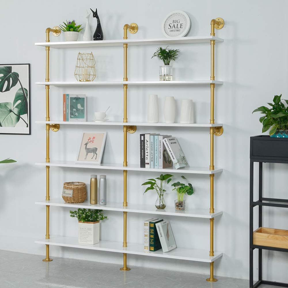 White 6-Tiers Wood Ladder Shelf Bookcase H709956
