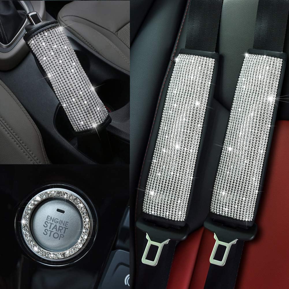 Soft Velvet Seat Belt Shoulder Pads with Rhinestones 4 Pack Set B9601
