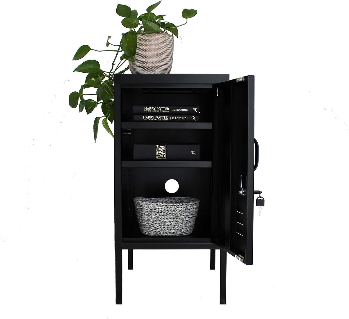 Black Metal Locker End Table Storage Cabinet N4289
