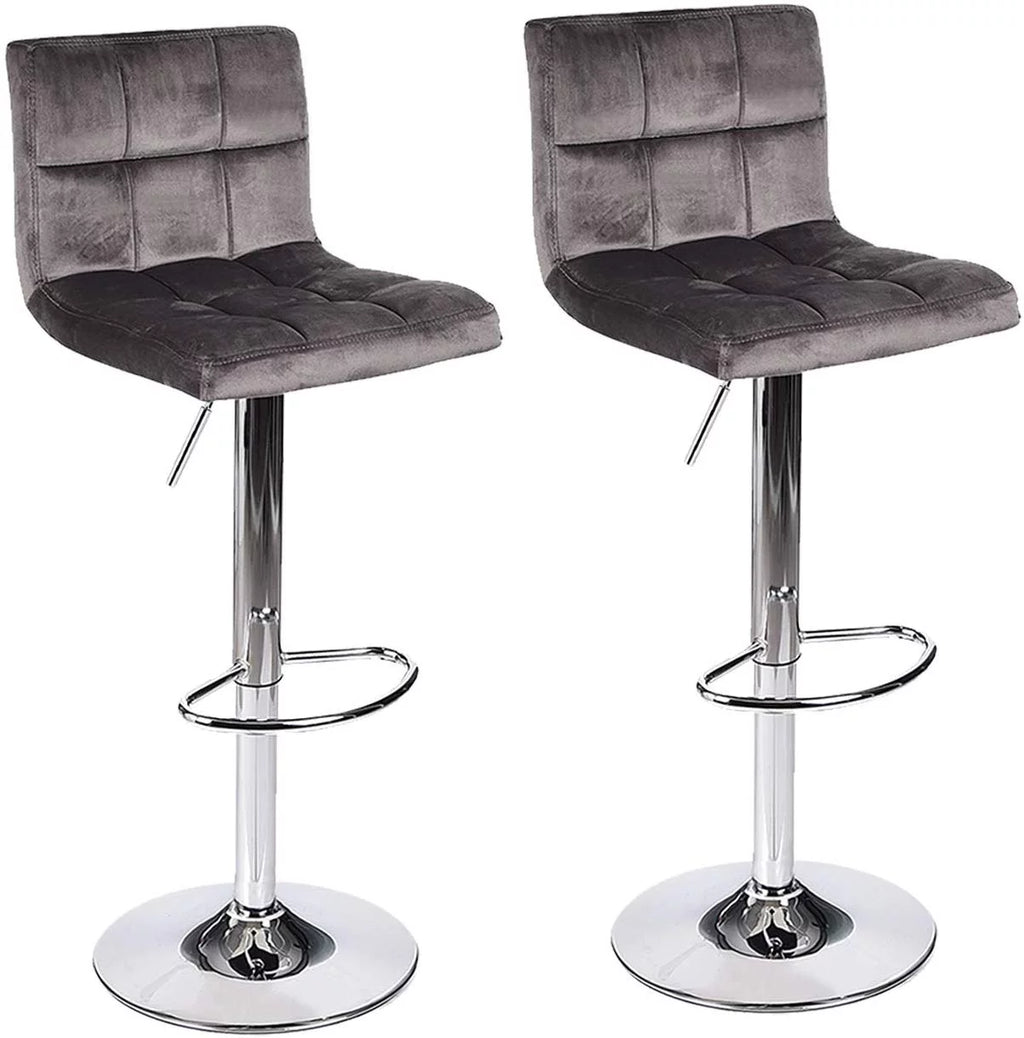 Set of 2 Gray Velvet Adjustable Swivel Bar Stool F6926