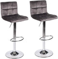 Set of 2 Gray Velvet Adjustable Swivel Bar Stool F6926
