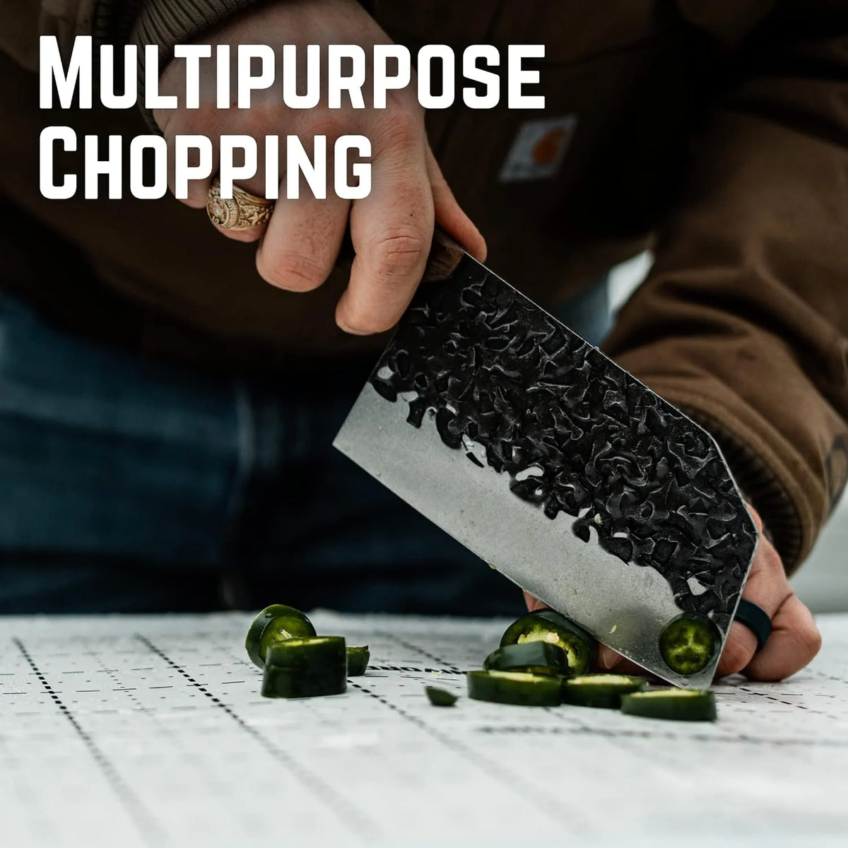 Knife Kit with Chopper Tanto and Carving Knives in Waxed Canvas Roll C723897