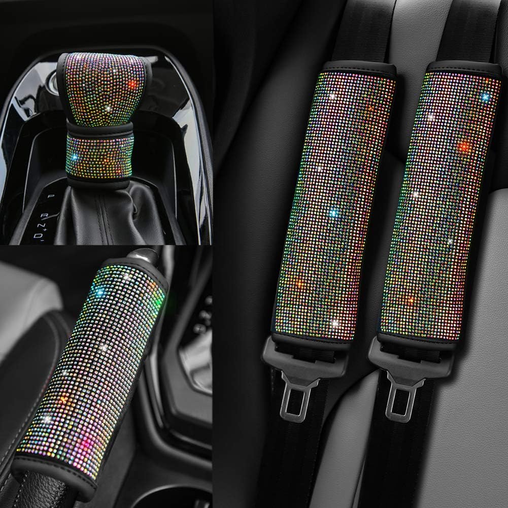 Soft Velvet Seat Belt Shoulder Pads with Rhinestones 4 Pack Set B9601