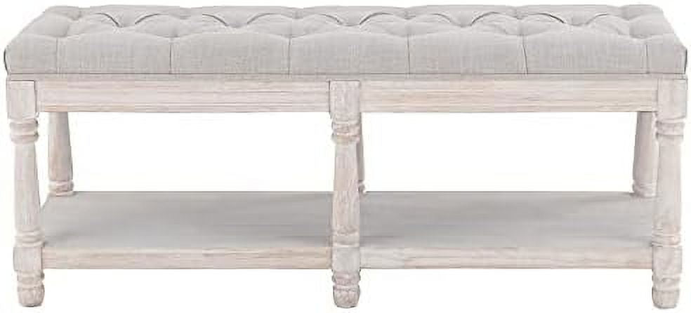 Gray Tufted Wood Entryway Bench I957093