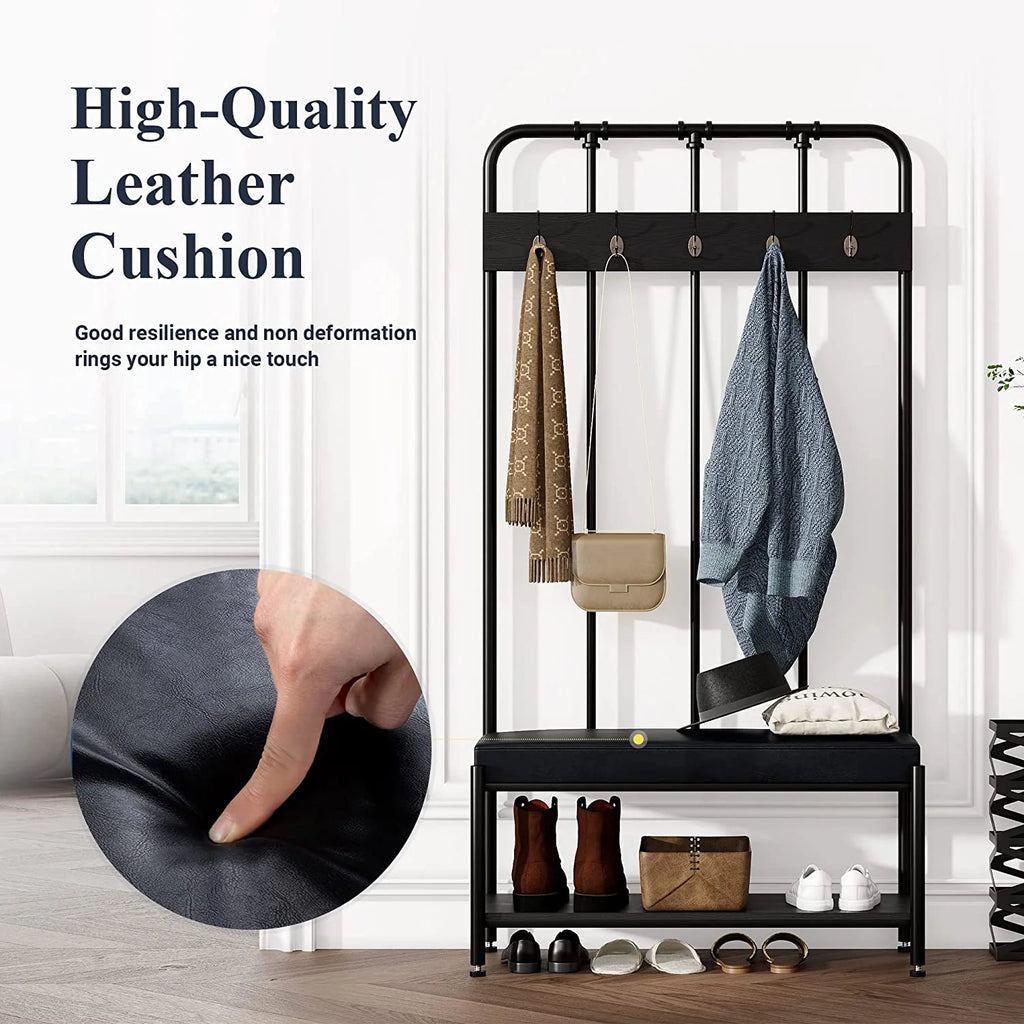 Black Freestanding Hall Tree with Storage Shelves T117