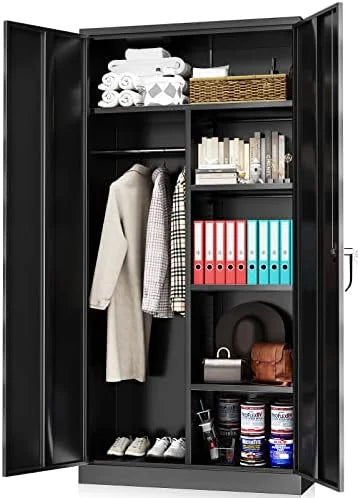 72" Metal Wardrobe Closet with Lock and Adjustable Shelves Q831291