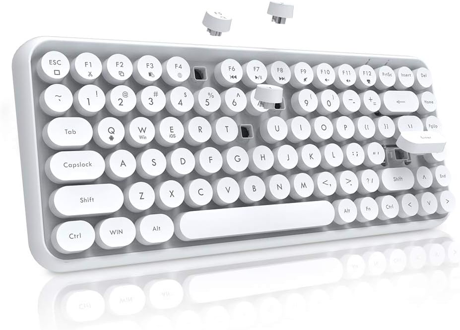 84 Key Bluetooth Retro Round Keycaps Ergonomic Wireless Mini Keyboard Y534011