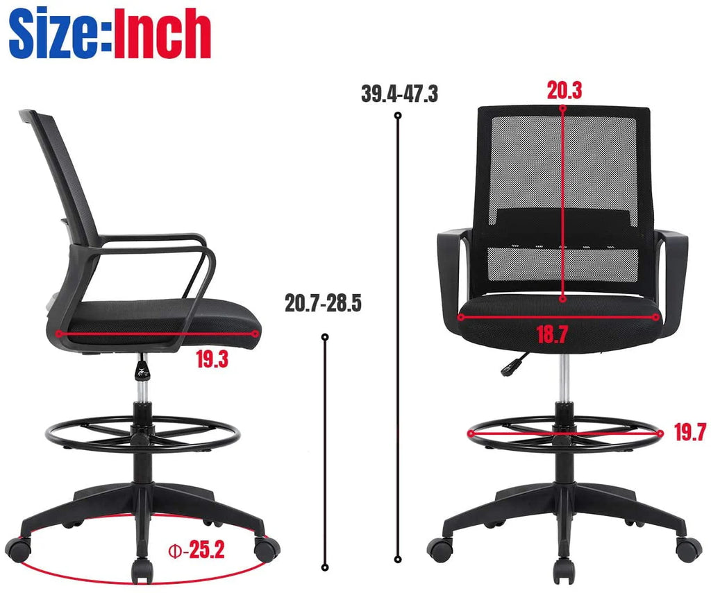 Black Adjustable Mesh Drafting Chair with Lumbar Support V497637