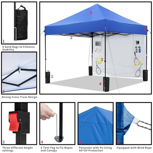 Blue 10x10 FT Pop Up Canopy Tent with 1 Sidewall R878