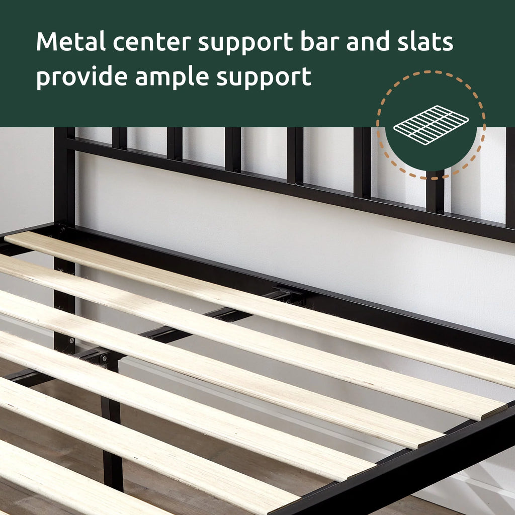 Black Metal Platform Bed with Headboard X234664