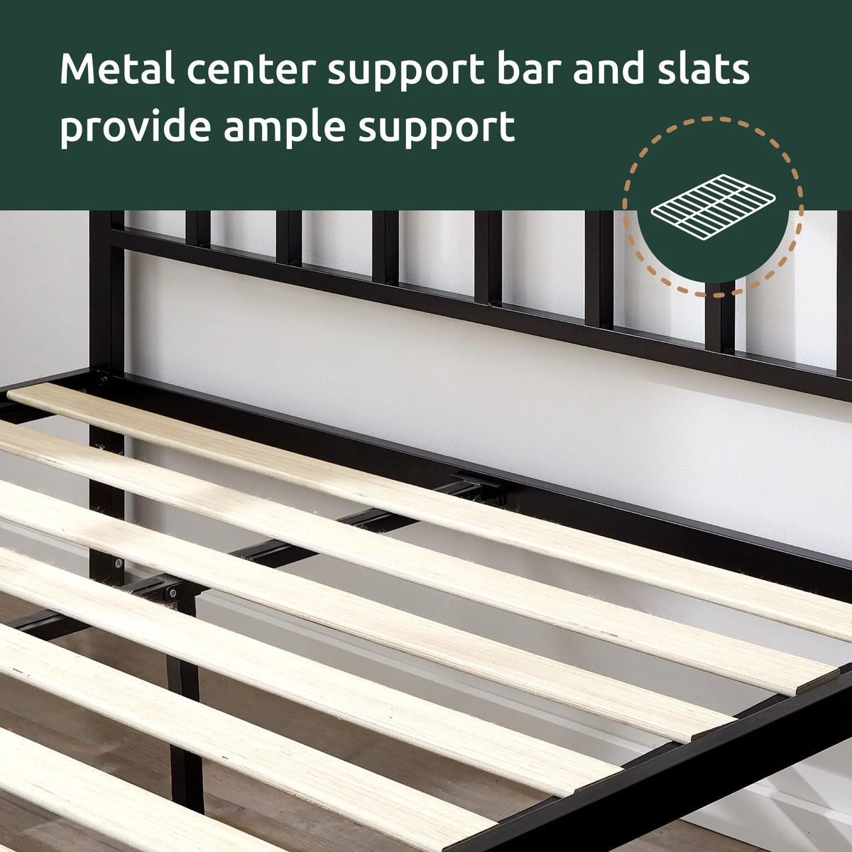Black Metal Platform Bed with Headboard X234664