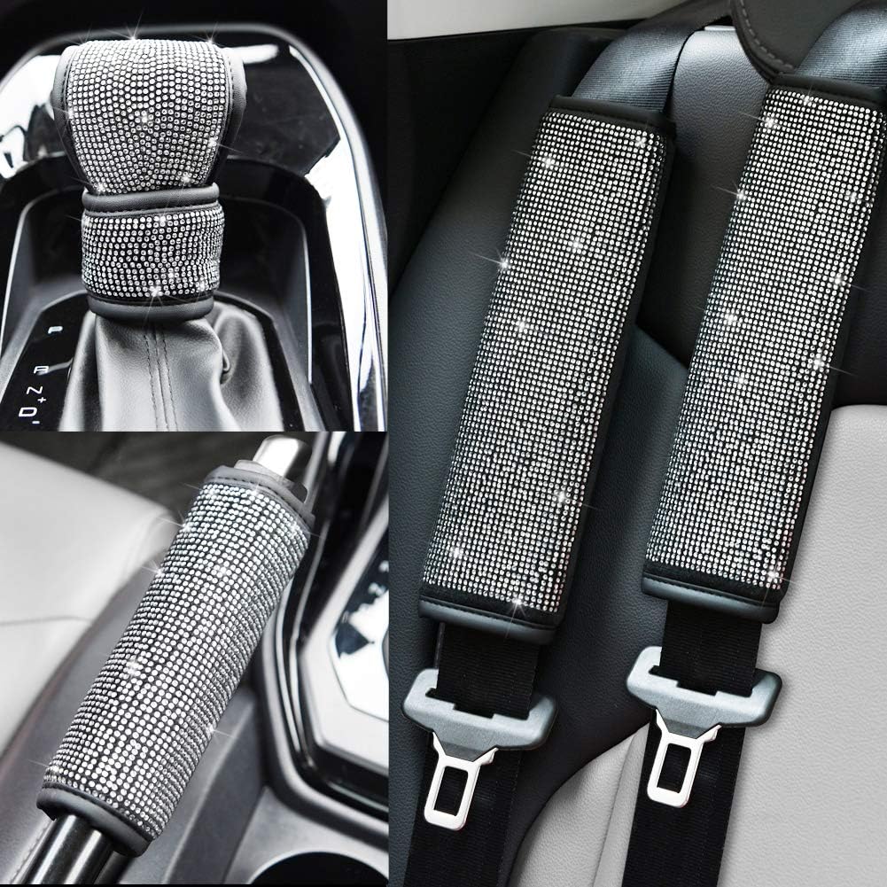 Soft Velvet Seat Belt Shoulder Pads with Rhinestones 4 Pack Set B9601