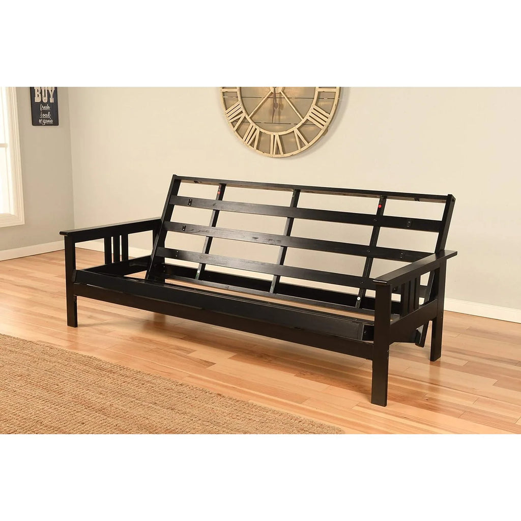 Black Futon Frame with Aqua Linen Mattress G566