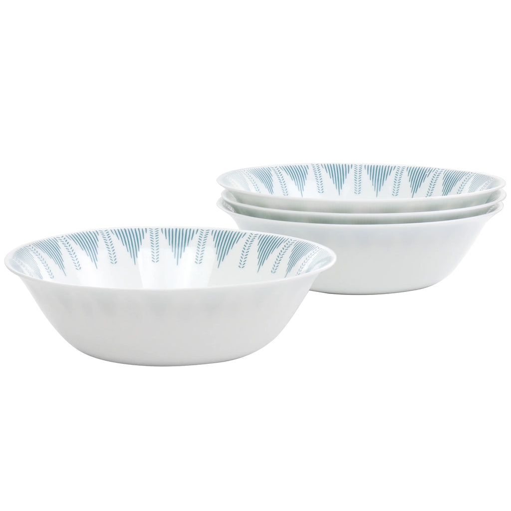 4 Piece 7.5 Inch Round Tempered Opal Glass Bowl Set in Blue L8549