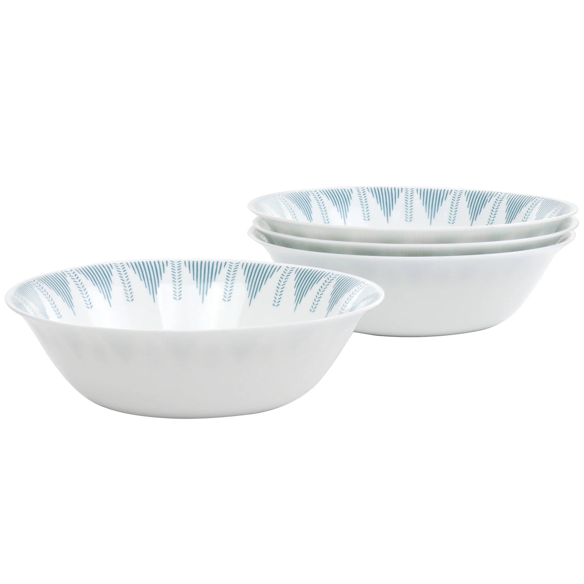 4 Piece 7.5 Inch Round Tempered Opal Glass Bowl Set in Blue L8549