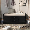 Black Storage Bench with 2 Drawers and 2 Cabinets with Removable Cushion G28125