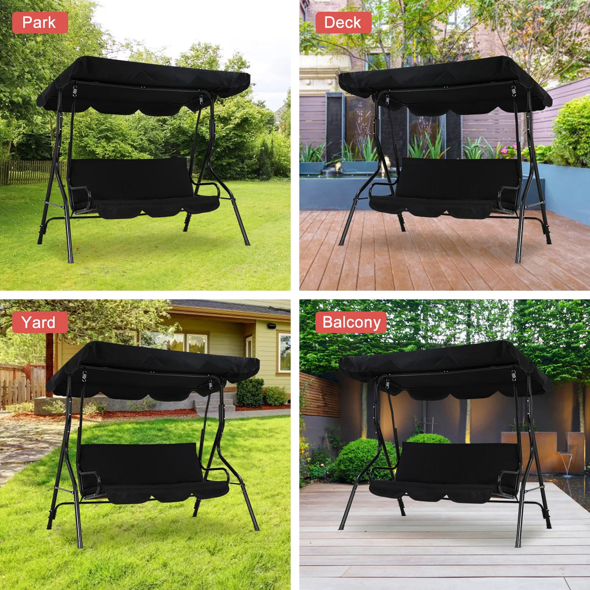 Black Outdoor Swing with Canopy and Cushions C256562