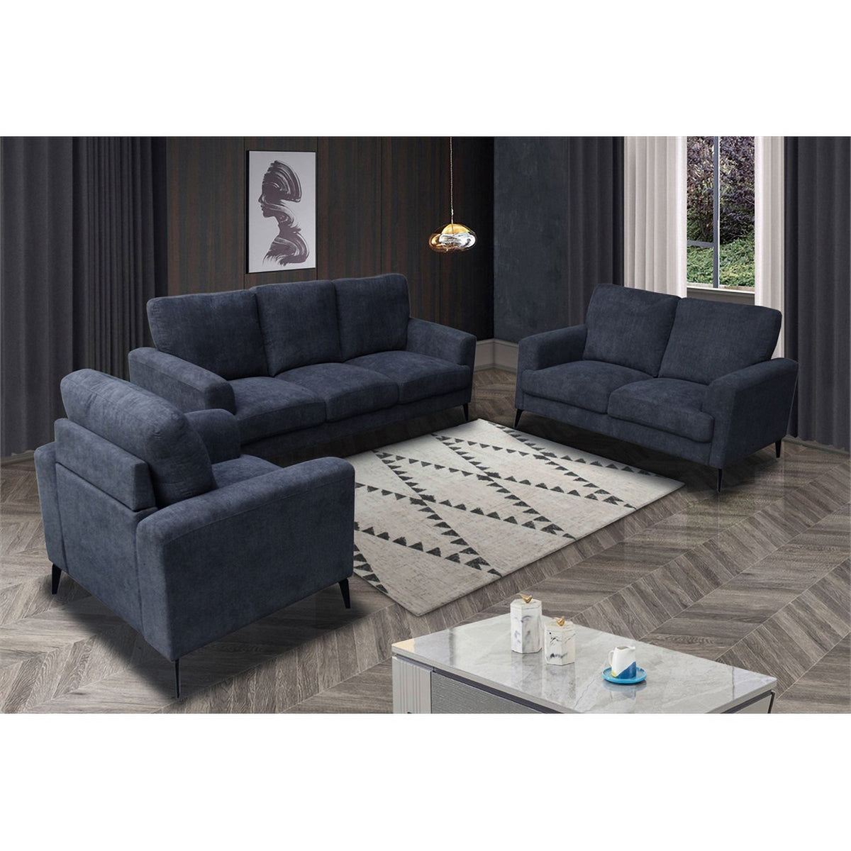 Black Chenille Sofa Loveseat Chair Set G2715