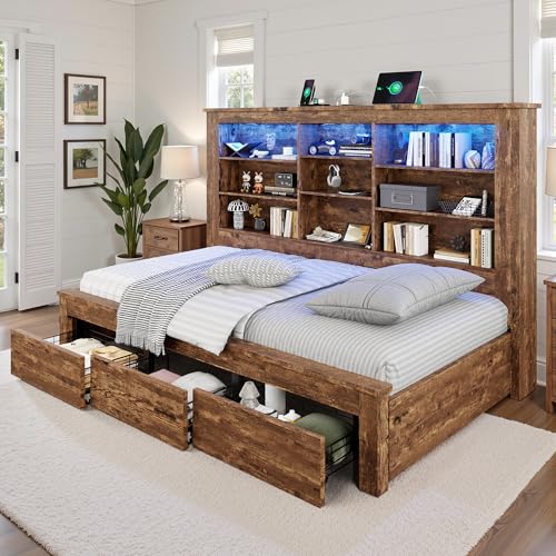 Twin Wood Daybed with Bookcase Headboard and 3 Drawers H427580