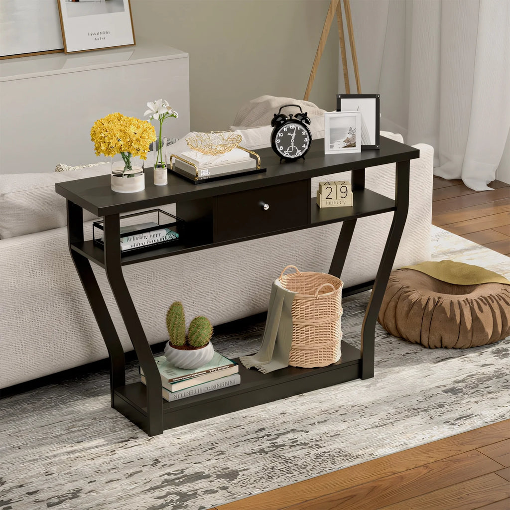 Black Sofa Accent Table with Drawer J8261