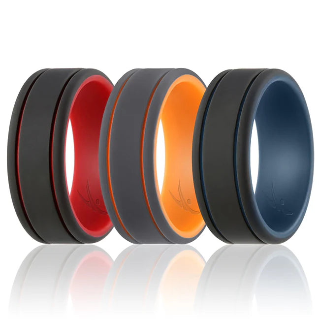Silicone 2Layer Lines Ring Set Grey-Black 3 x 7 mm Y3989