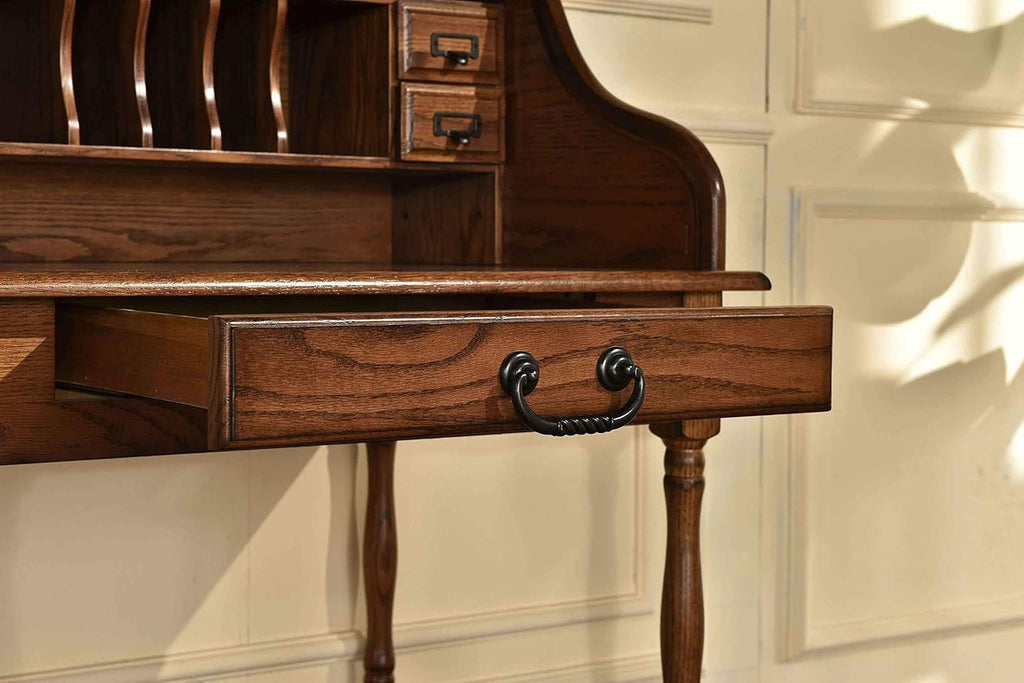 Mini Roll Top Desk Solid Oak Wood Burnished Walnut Finish R6677