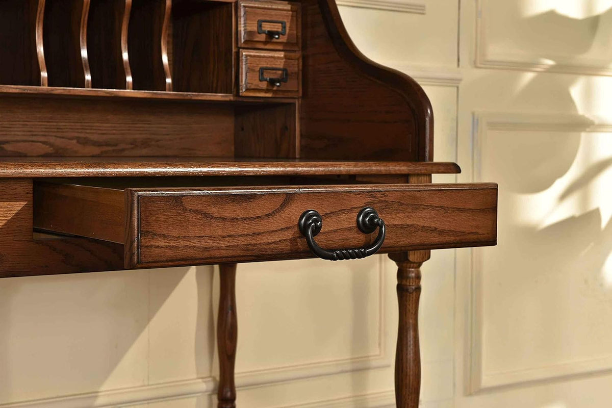 Mini Roll Top Desk Solid Oak Wood Burnished Walnut Finish R6677