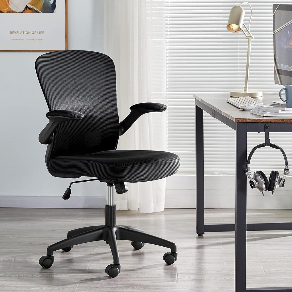 Black Ergonomic Mesh Office Chair with Flip-up Arms T104456