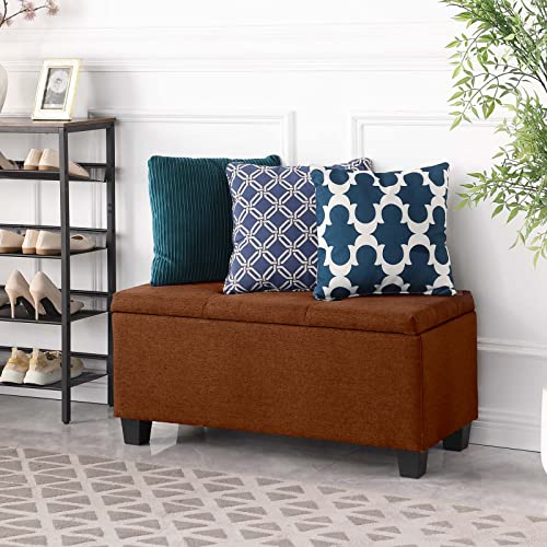 Dark Blue Linen Storage Ottoman Bench I618