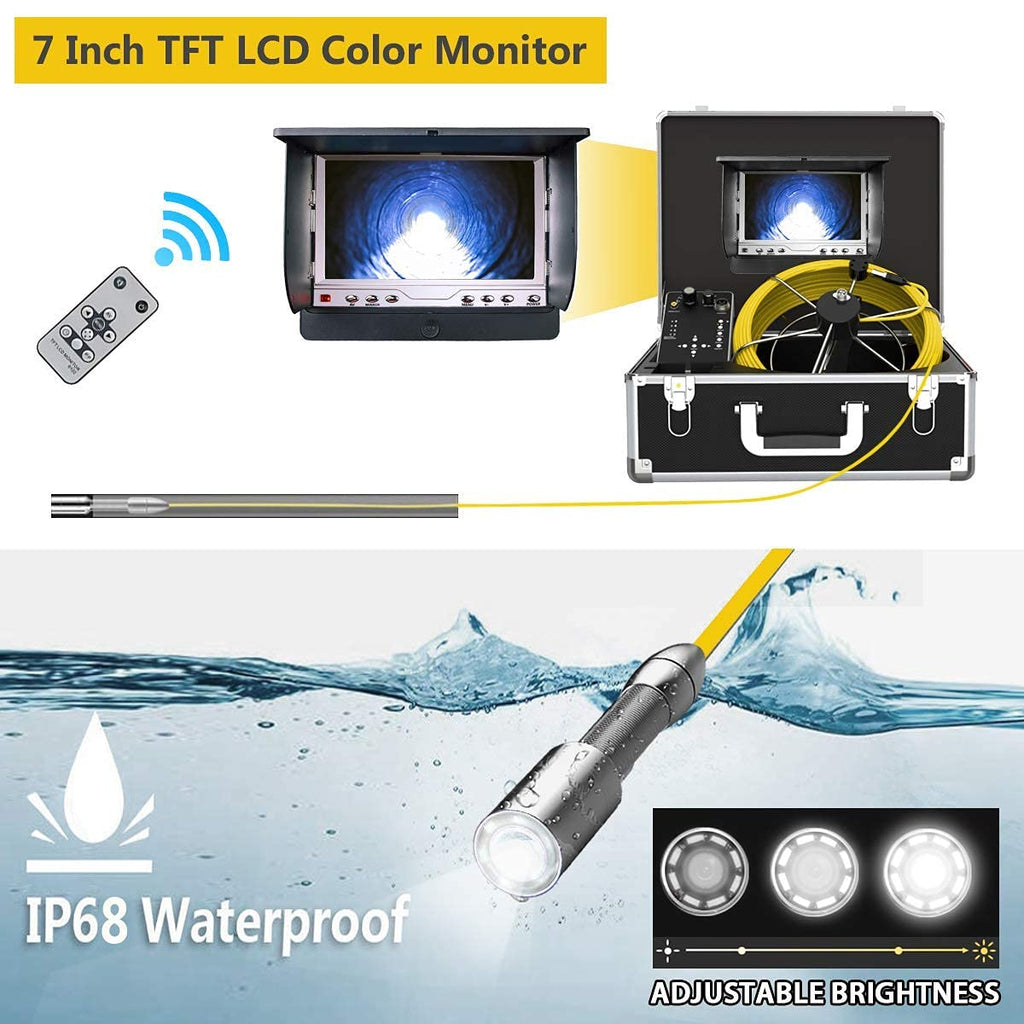 Sewer Camera with Locator, 165ft Inspection Camera with 512Hz Sonde Transmitter and Receiver, DVR and 7 LCD Monitor IP68 Waterproof Pipe Inspection Camera H3210