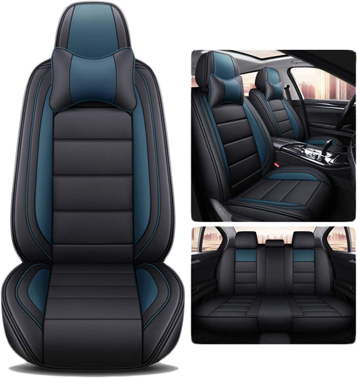 Black Coffee Leatherette Car Seat Cover Full Set X3402