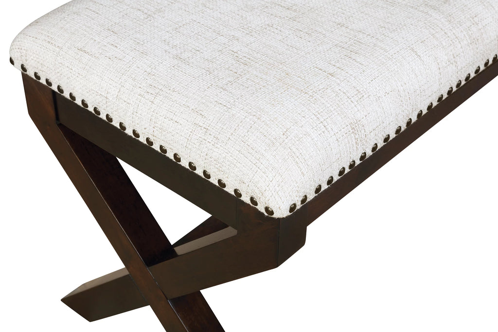 Linen White Fabric Bench with Dark Walnut Base H796