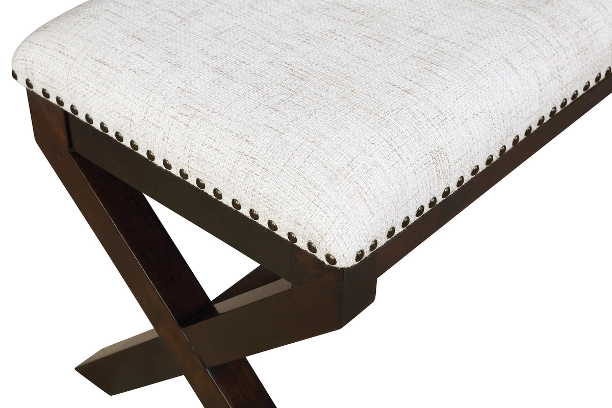 Linen White Fabric Bench with Dark Walnut Base H796