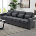 Linen Fabric Sofa with Armrest Pockets and 4 Pillows J67452