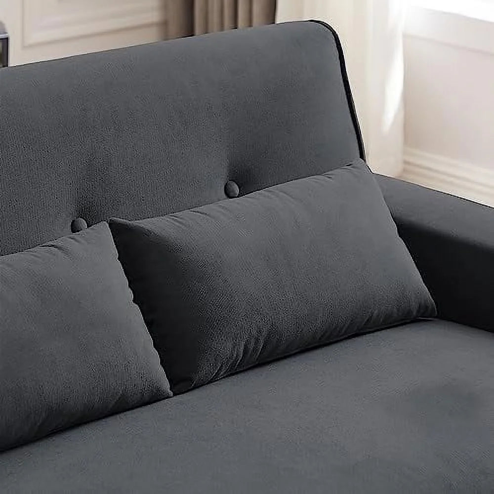 48" Linen Loveseat Sofa with 2 Throw Pillows and Wooden Legs F9905