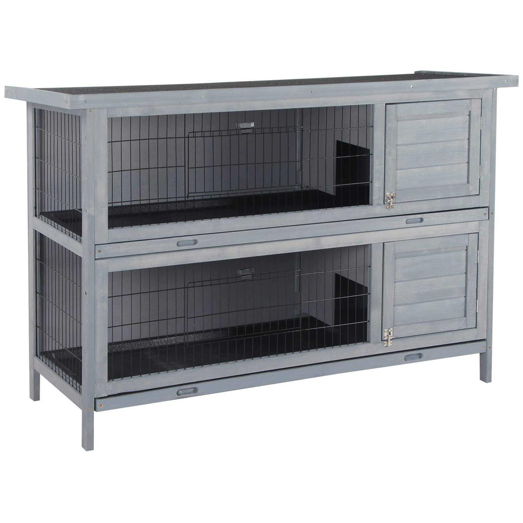 2-Story Wooden Rabbit Hutch with Lockable Doors Z95752