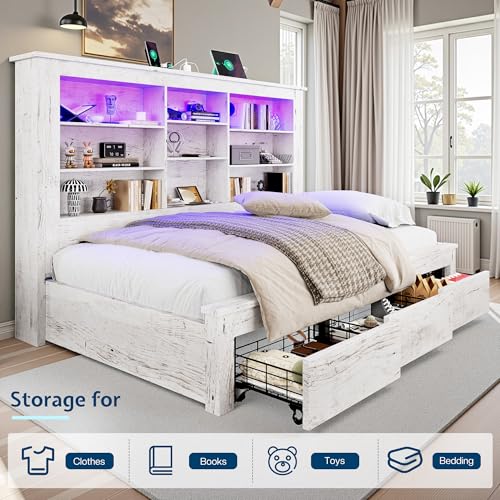 Twin Wood Daybed with Bookcase Headboard and 3 Drawers H427580